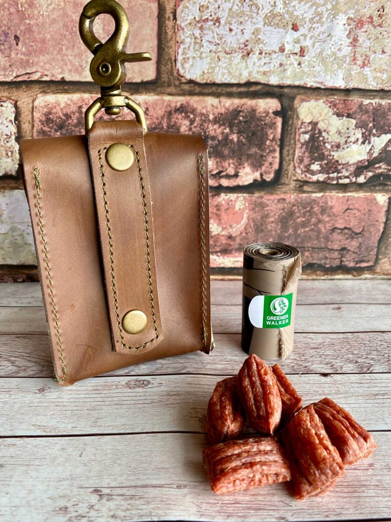 Leather Dog Treat Poo Bag Holder back angled shot