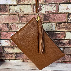 Brown-Soft-leather-clutch-bag-tassel-handmade-sanderson-textured-evening-Brown-tan-clutch-bag 7