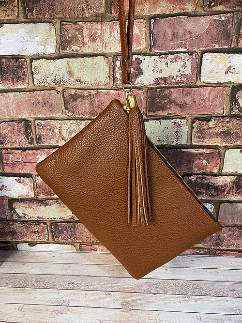 Brown-Soft-leather-clutch-bag-tassel-handmade-sanderson-textured-evening-Brown-tan-clutch-bag 7