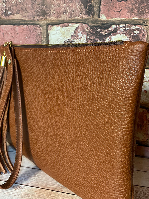 Brown-Soft-leather-clutch-bag-tassel-handmade-sanderson-textured-evening-Brown-tan-clutch-bag 7