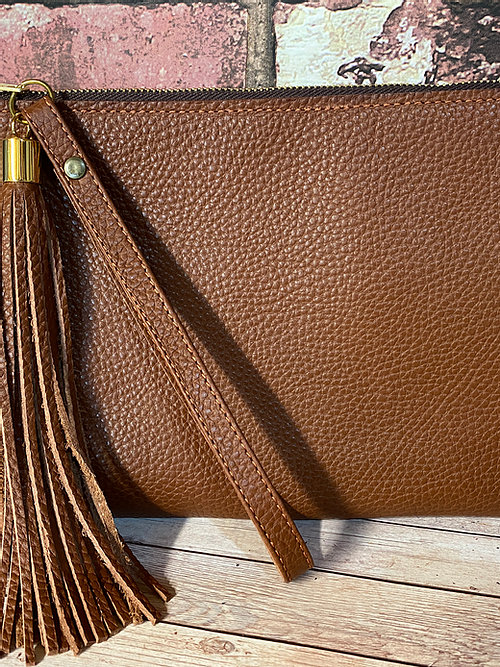 Brown-Soft-leather-clutch-bag-tassel-handmade-sanderson-textured-evening-Brown-tan-clutch-bag 7