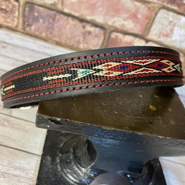 Red-black-native-american-indian-aztec-distressed-leather-handmade-dog-collar 8