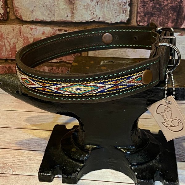 Yellow-Red-black-native-american-indian-aztec-distressed-leather-handmade-dog-collar 7