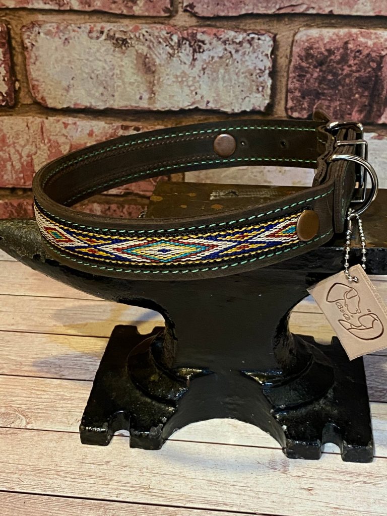 Yellow-Red-black-native-american-indian-aztec-distressed-leather-handmade-dog-collar 7