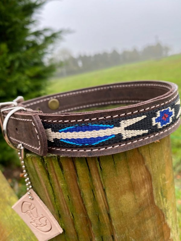 blue-brown-black-native-american-indian-aztec-distressed-leather-handmade-dog-collar 7