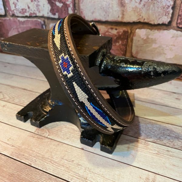 blue-brown-black-native-american-indian-aztec-distressed-leather-handmade-dog-collar 7