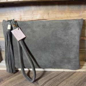 Sage Green Suede Leather Clutch Bag