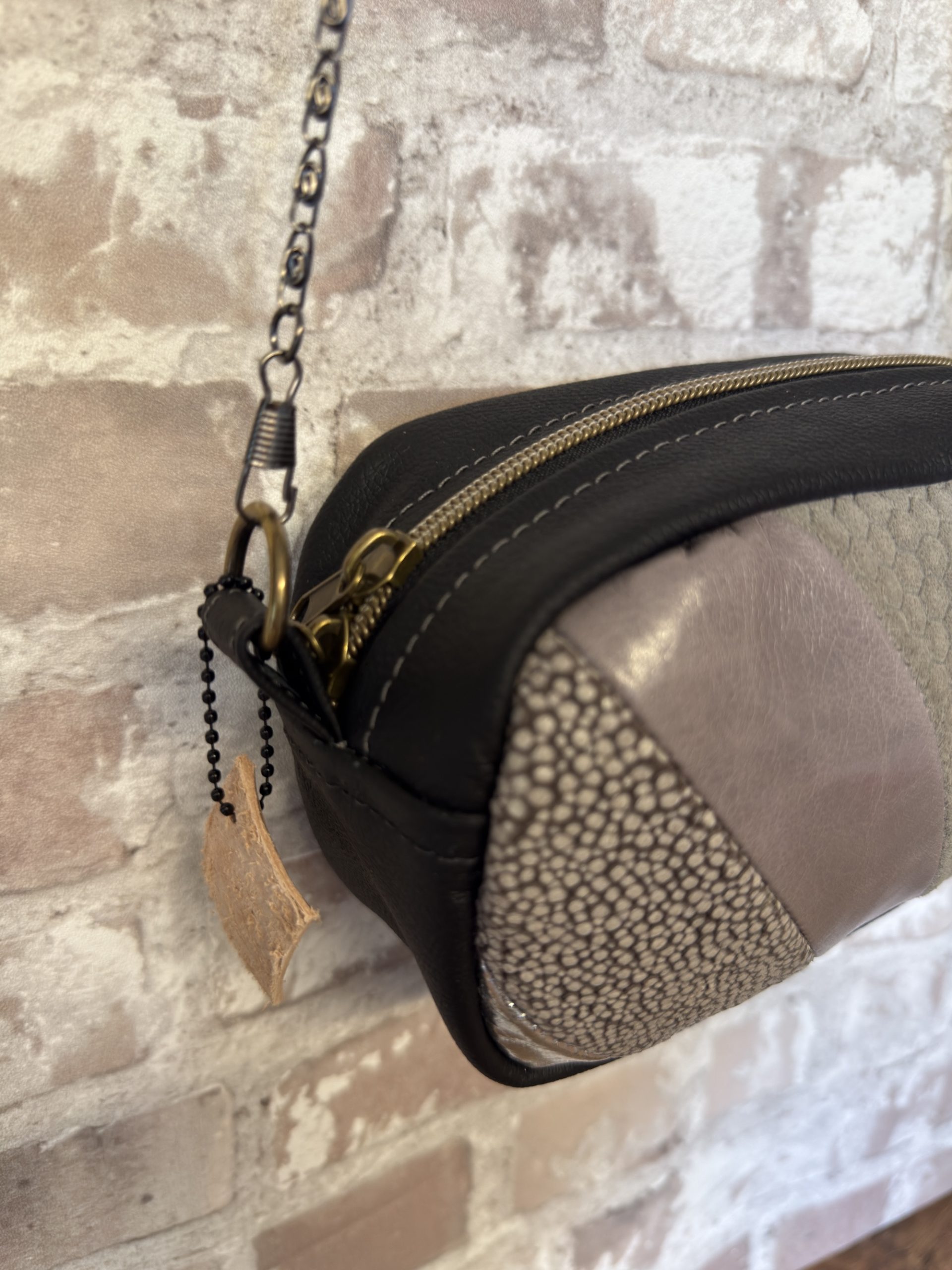 Black Leather Patchwork Evening Bag - Image 7