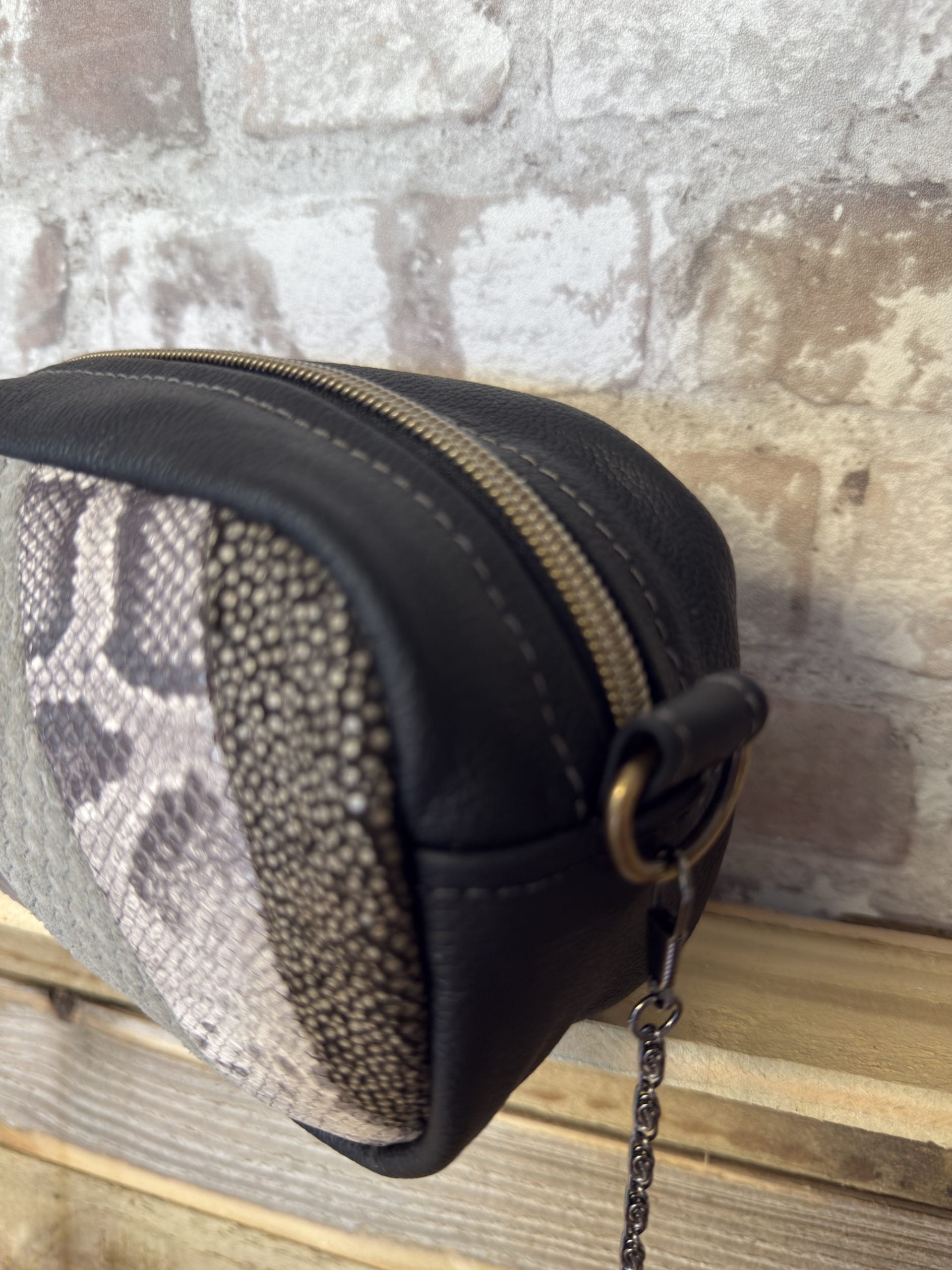 Black Leather Patchwork Evening Bag - Image 2
