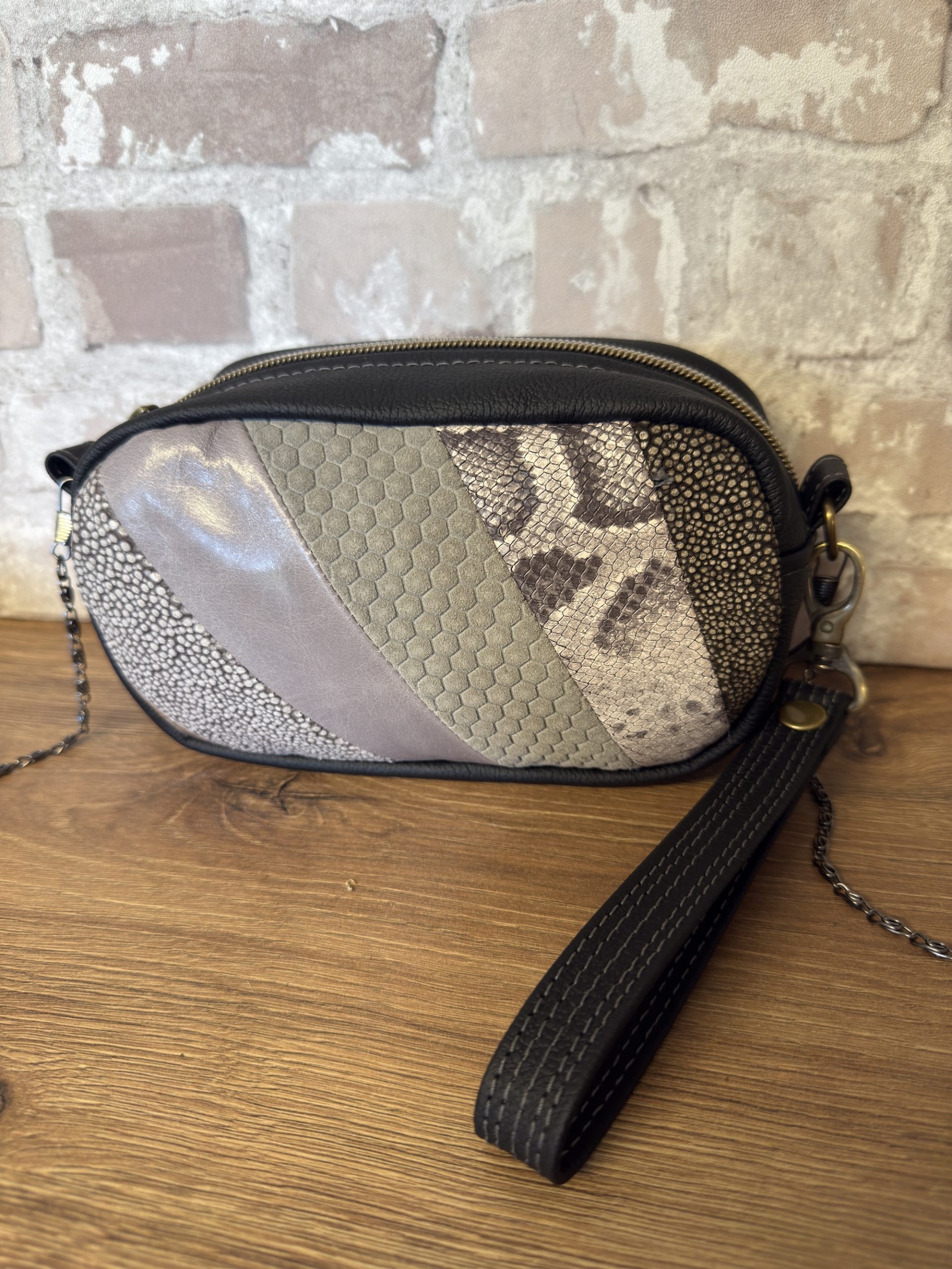 Black Leather Patchwork Evening Bag - Image 3