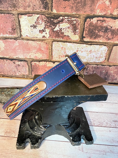 Dark Blue Leather Dog Collar - Image 2