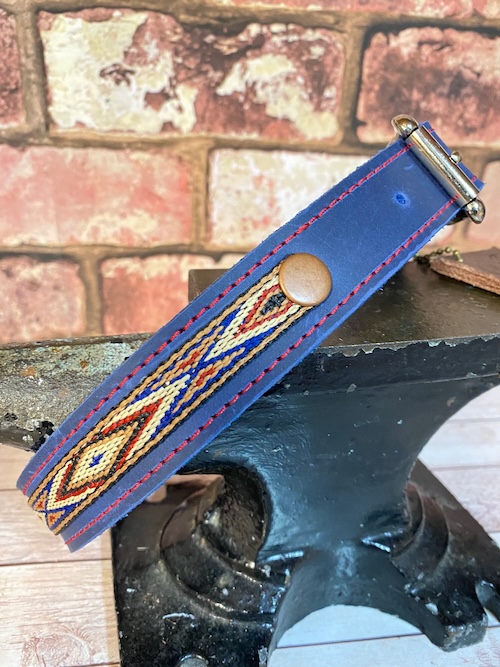 Dark Blue Leather Dog Collar