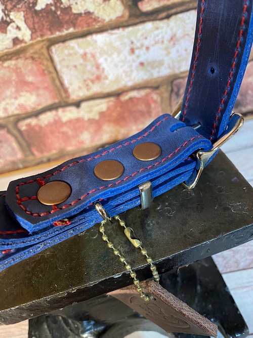 Dark Blue Leather Dog Collar - Image 5