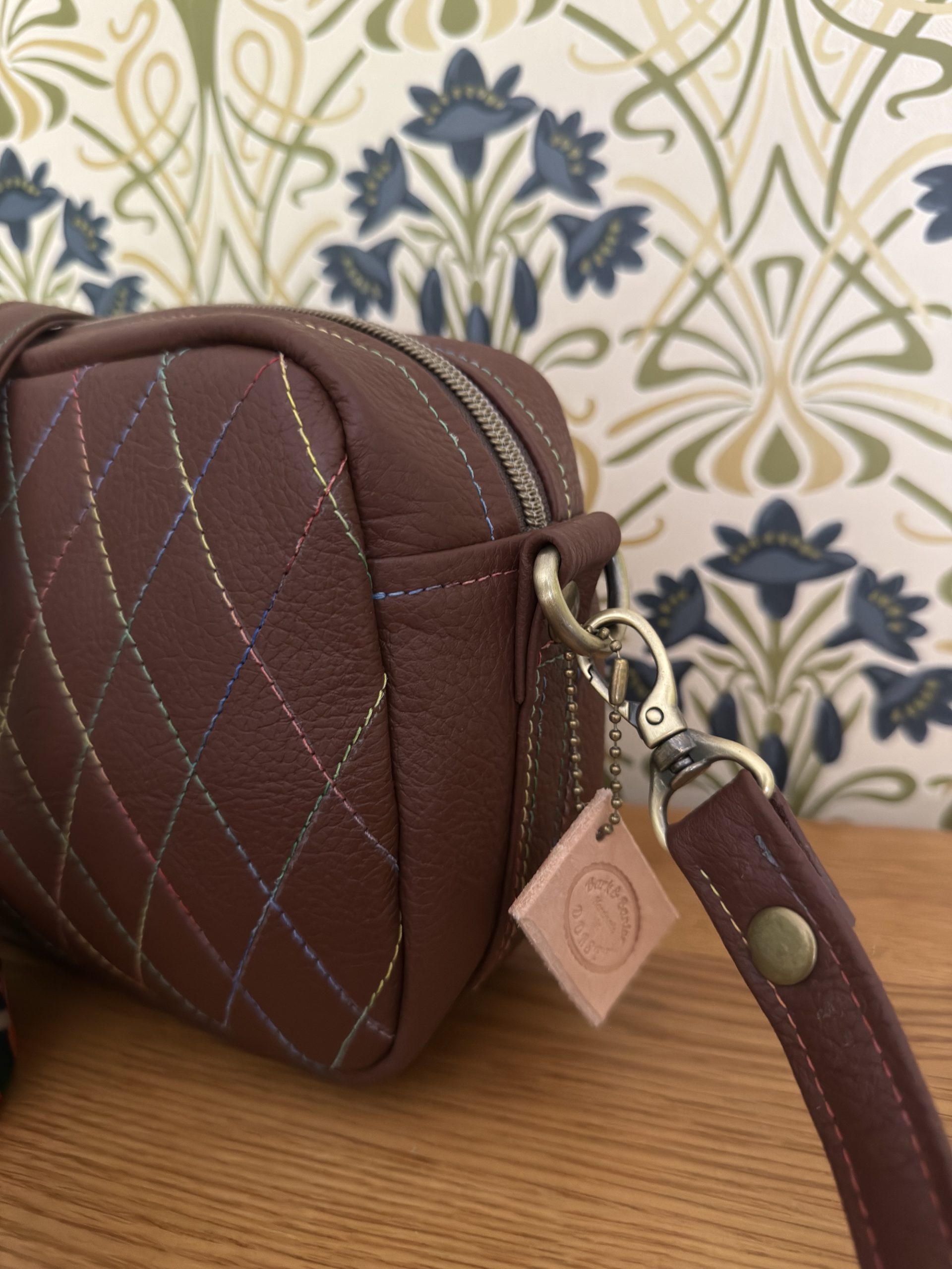 Brown Leather Rainbow Stitch Quilted Bag - Image 5