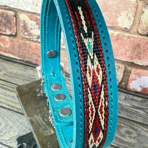 Turquoise Blue Leather Dog Collar