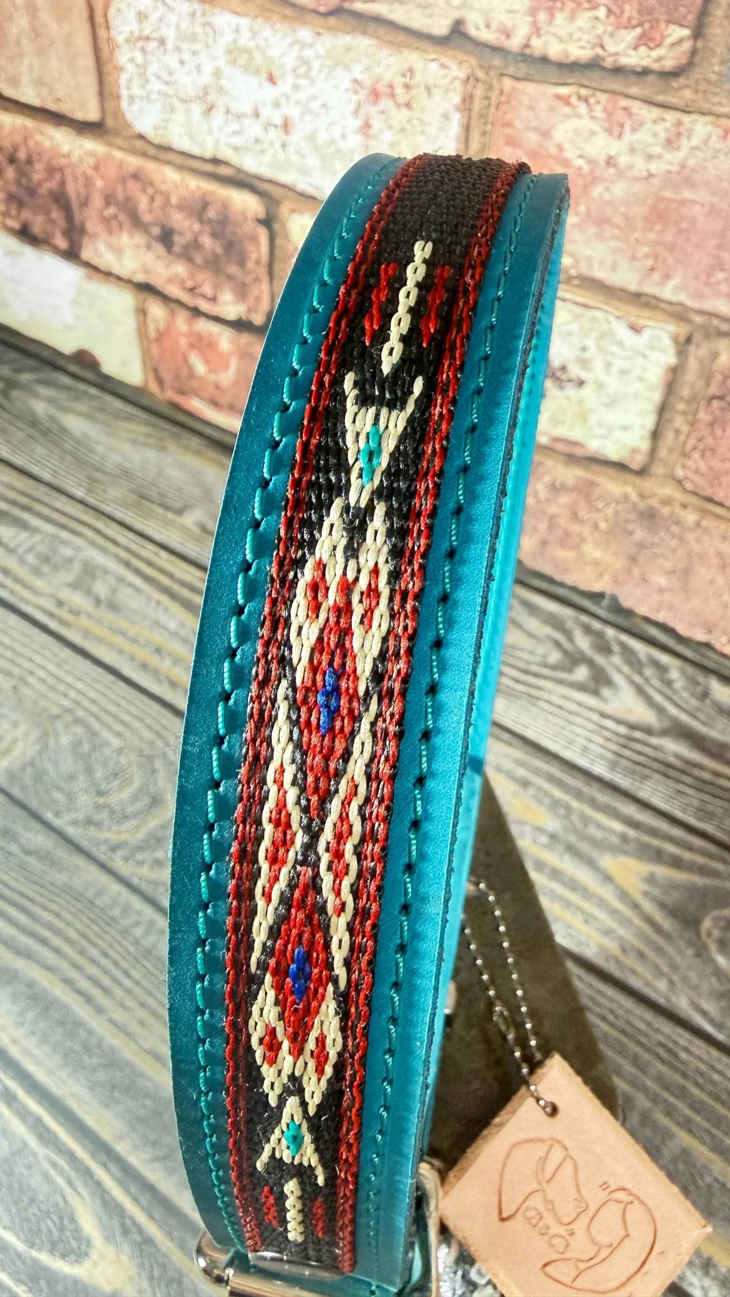 Turquoise Blue Leather Dog Collar - Image 6