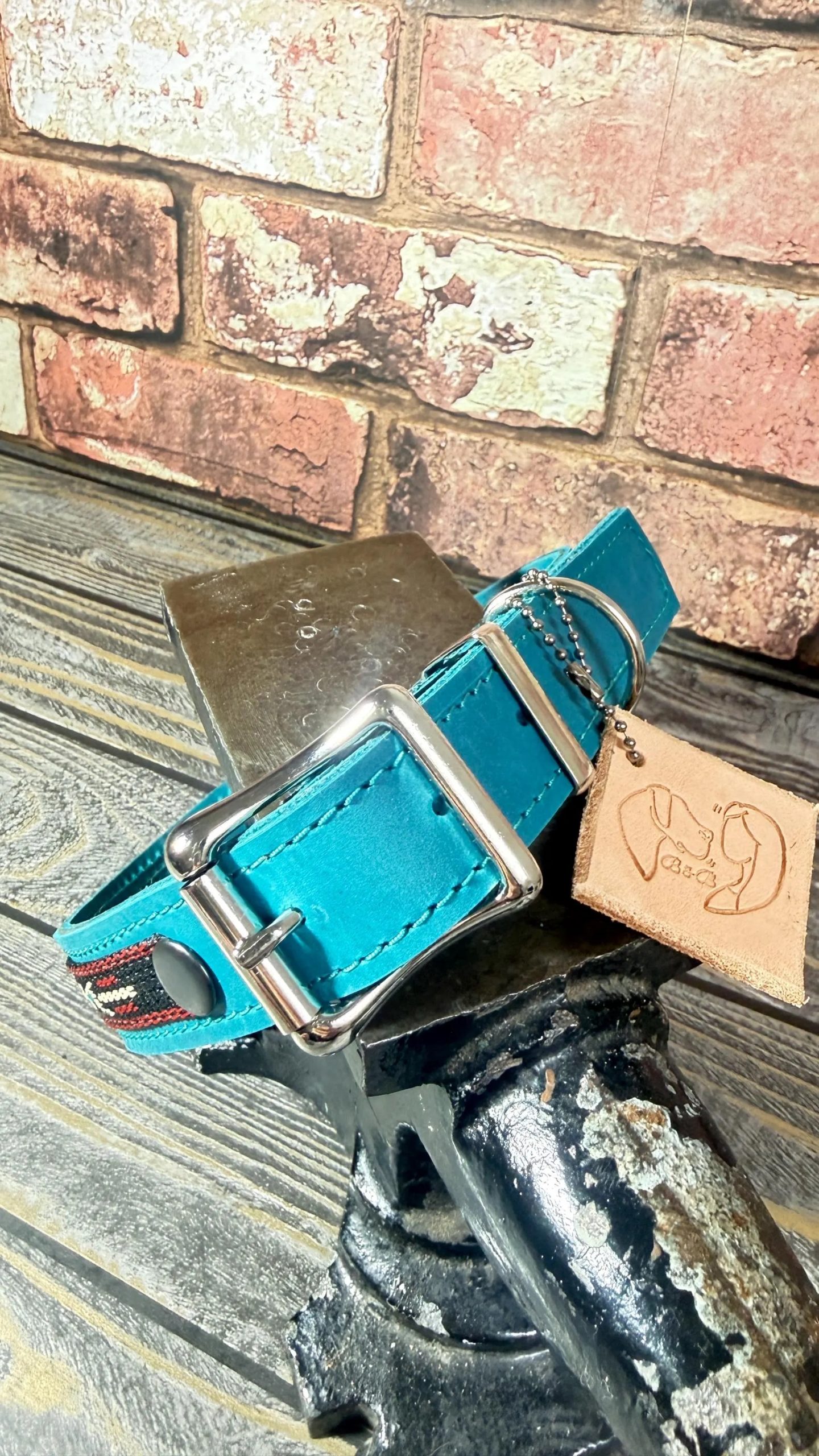 Turquoise Blue Leather Dog Collar - Image 4