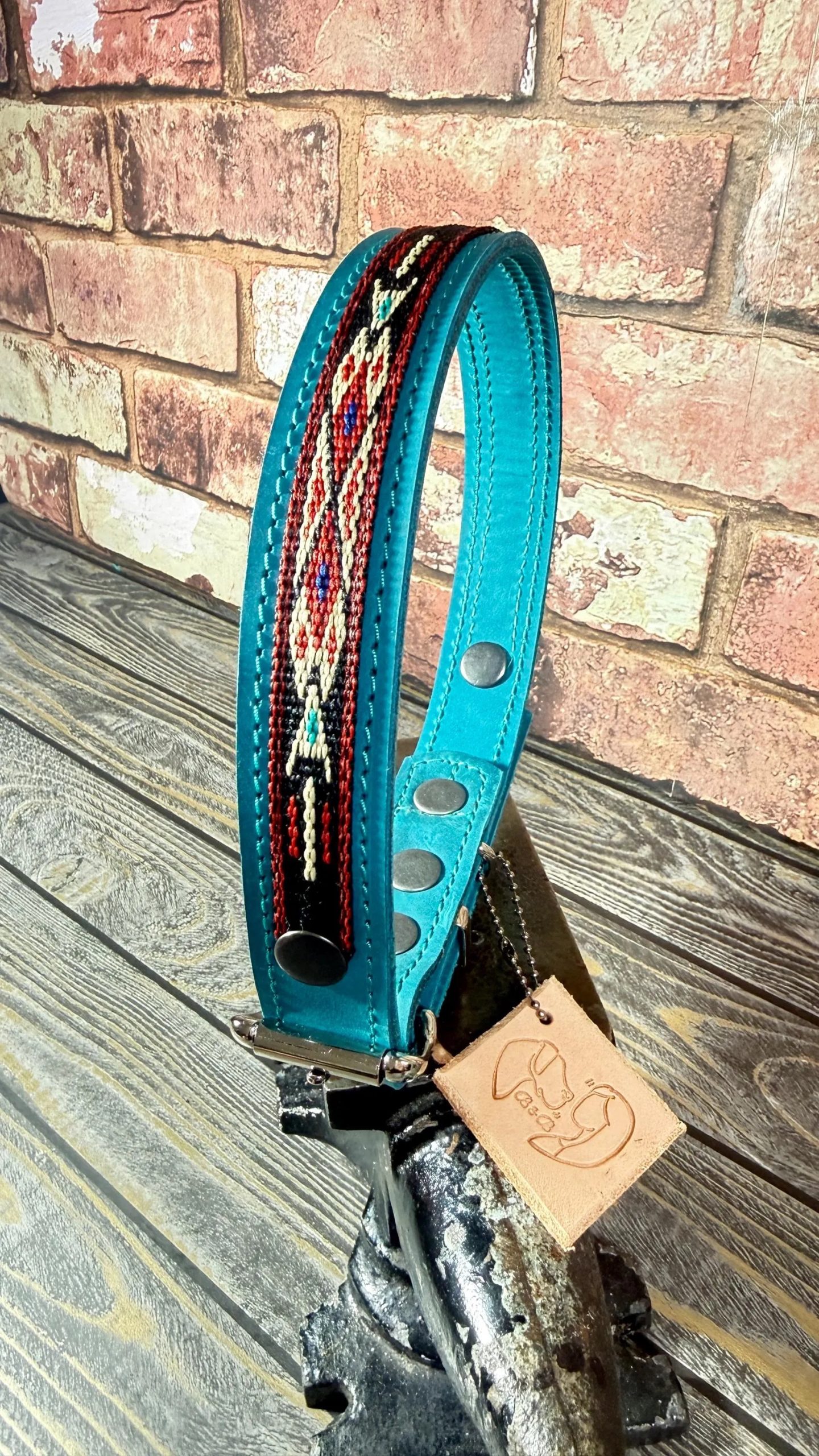 Turquoise Blue Leather Dog Collar - Image 3