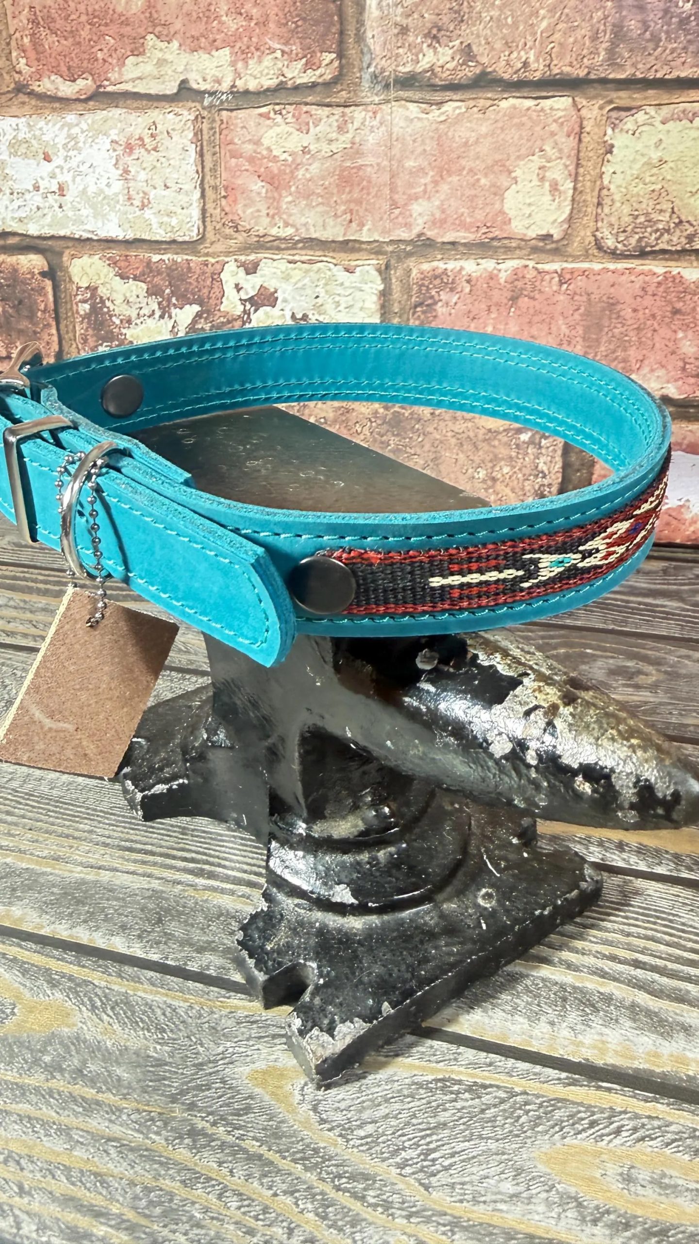 Turquoise Blue Leather Dog Collar - Image 2
